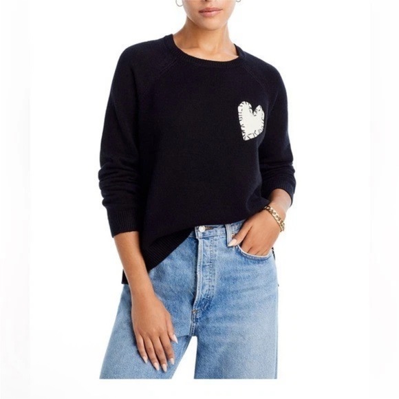 Aqua Sweaters - Aqua x Kerri Rosenthal Black Crewneck Sweater with White Heart Patch